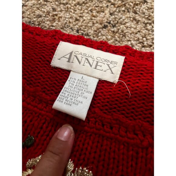 VTG  Casual Corner Annex Heavily Embroidered Christmas Tree Sweater Red L - Picture 6 of 7
